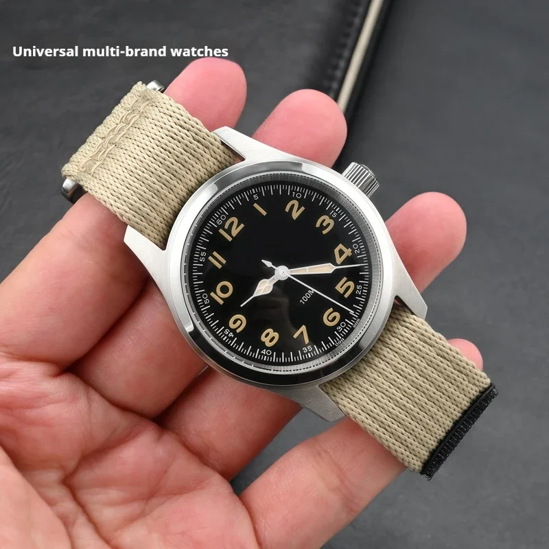 Khaki Sport Nylon Strap for Men's Watch – Hook and Loop Design, 20mm/22mm