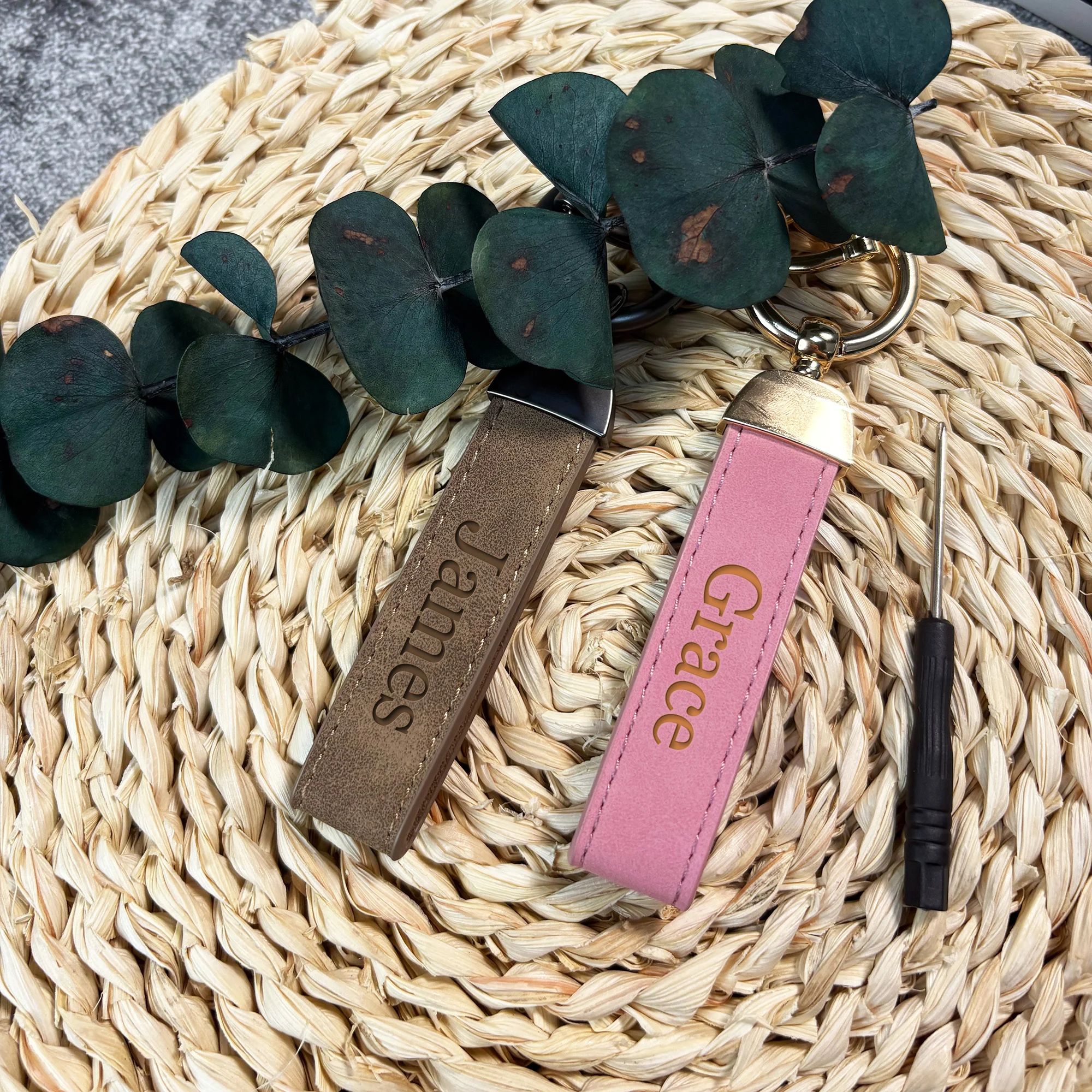 Customizable Laser-Engraved Faux Leather Keychain – Stylish & Durable Gift