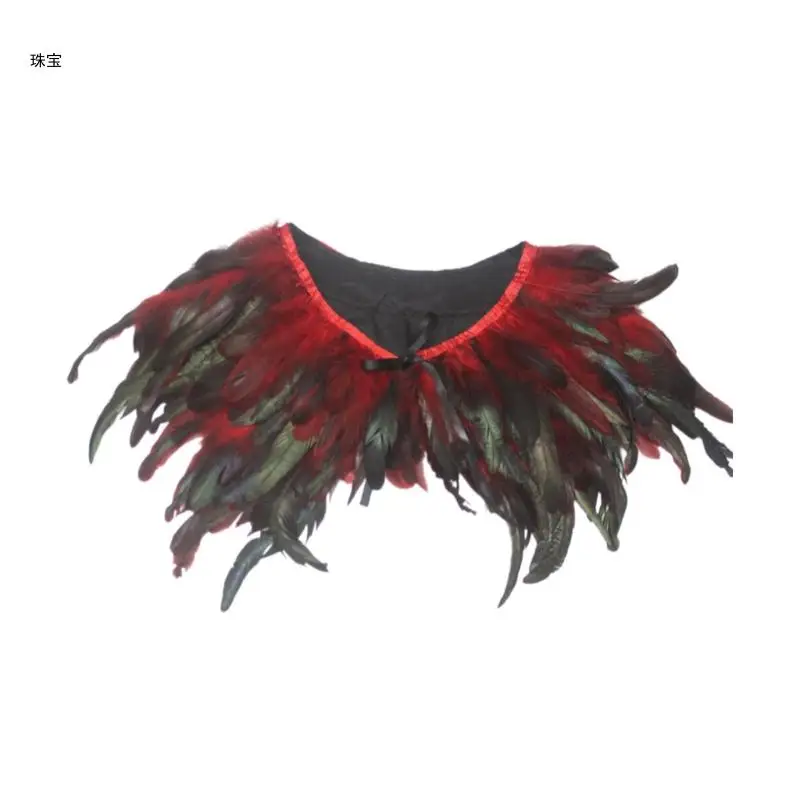 

X5QE Feather Shrug Shawl with Ribbon Tie Halloween Costume Gothic Capelet for Women