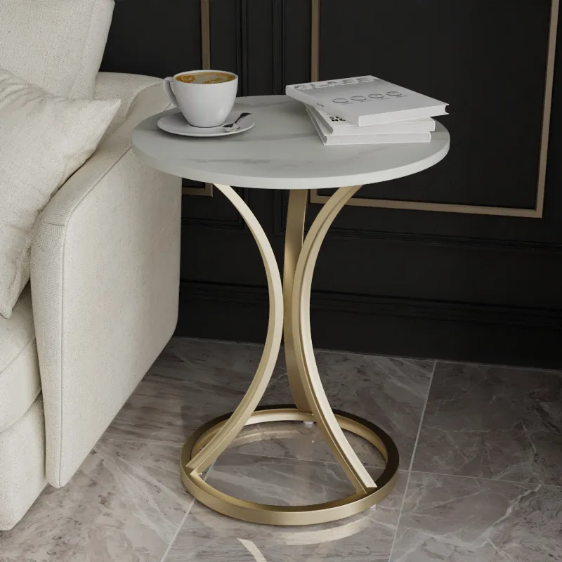 

Stone Plate Table Living Room Sofa Corner Metal Small Waist Shape Round Tea Table Bedside Cabinet Light Luxury Coffee Table