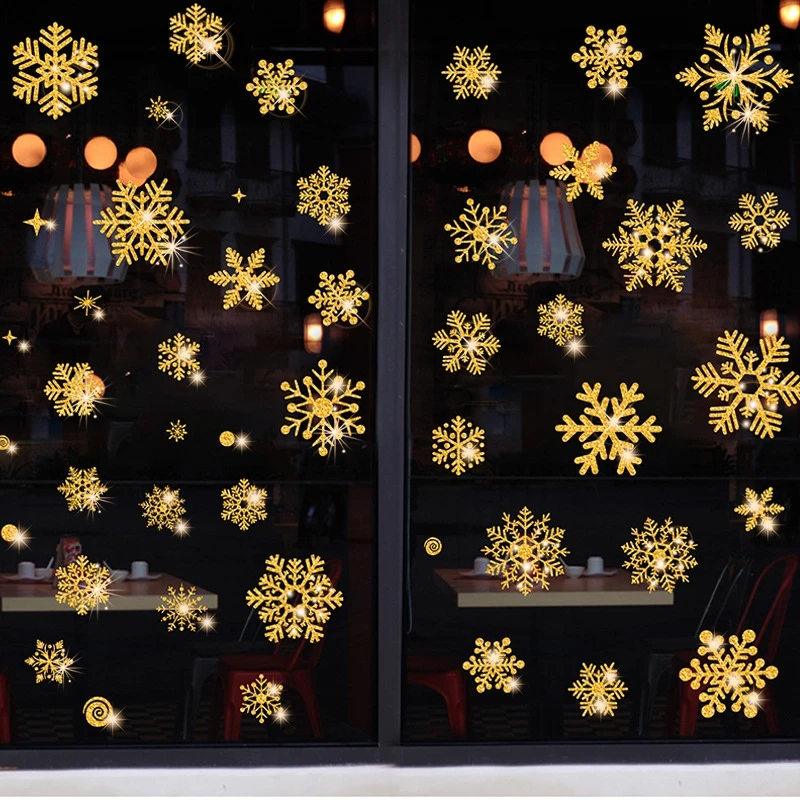 Christmas White Gold Snowflake Sticker Decoration Glass Window Kids Room Christmas Wall Stickers Home Decals Decoration New Year wall stickers window stickers