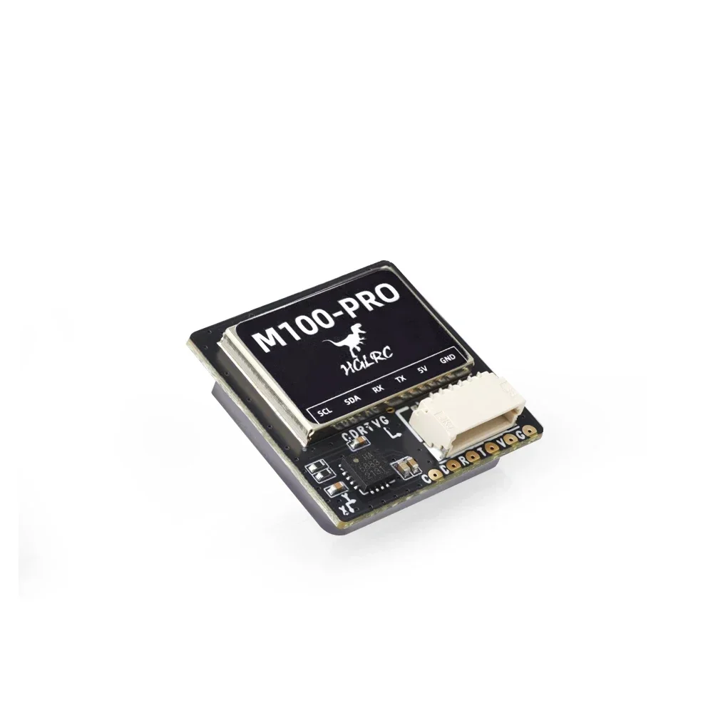 Boîtier du GPS HGLRC M100 PRO avec logo et spécifications techniques