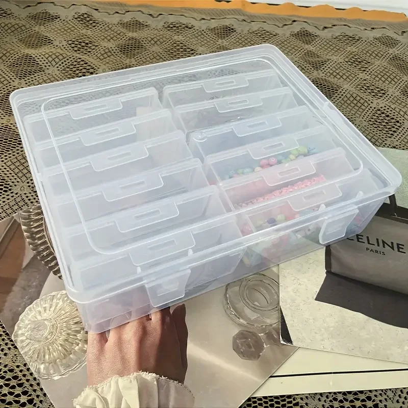 12 adjustable partition plastic storage boxes-transparent white storage boxes for office and organization