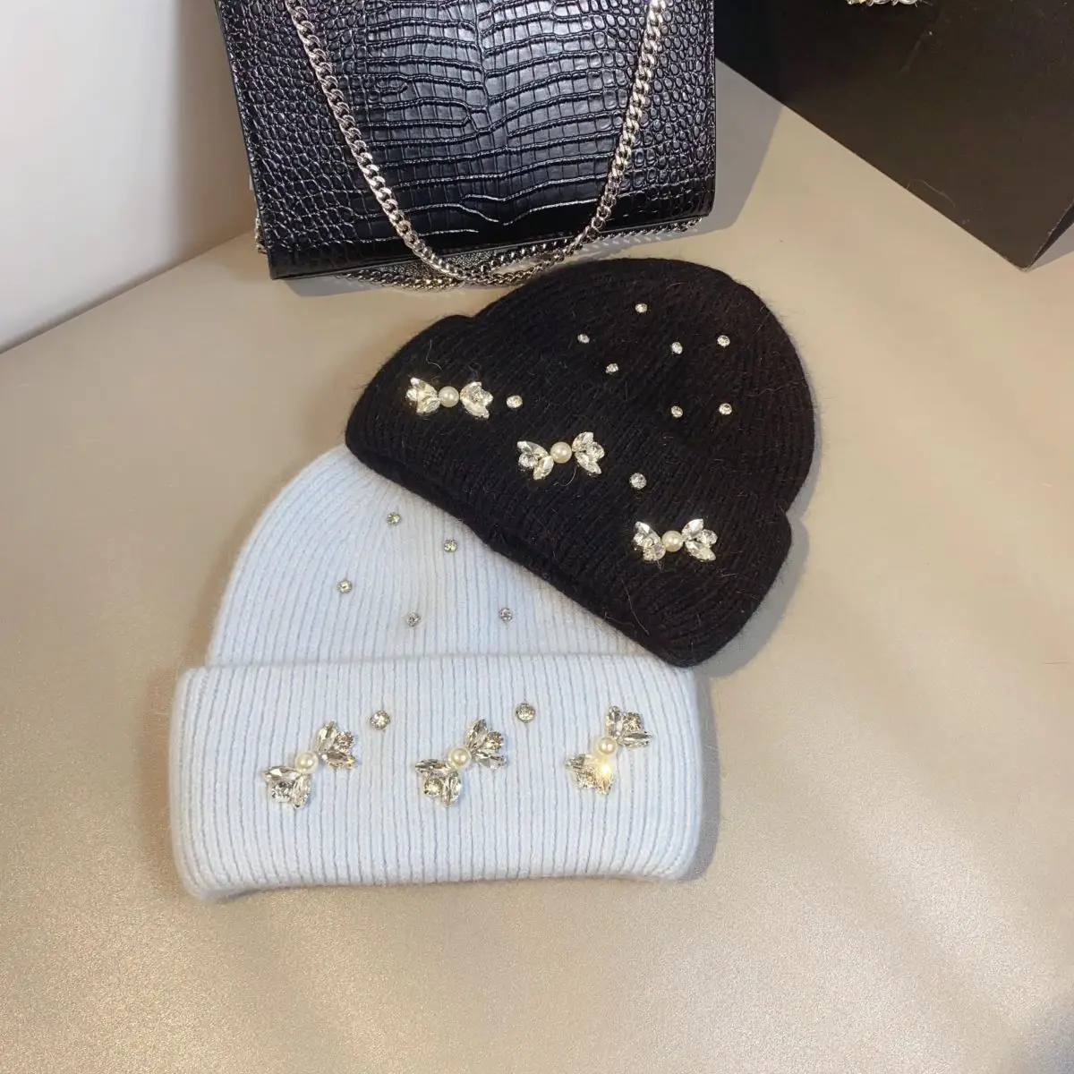 Street Style Pearl Rhinestone Letter Knitted Hat main image 0