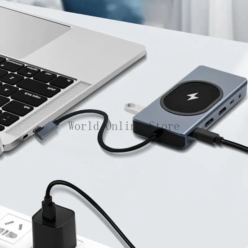 2개의 호환 출력, 이더넷, USB 연결 및 전원 충전 기능을 갖춘 휴대용 USB C 허브 87HC