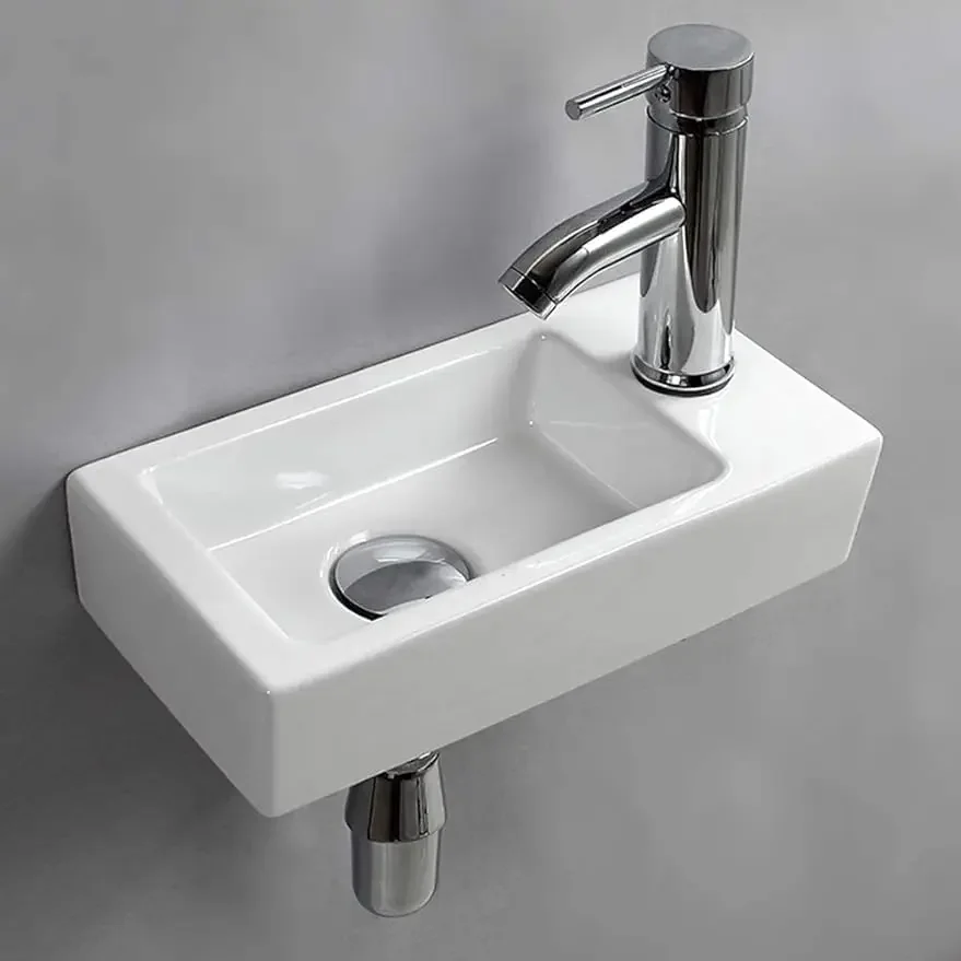

Wall Hung Basin Sink Small Bathroom Rectangle Ceramic Wash Right Hand (Right Hand)