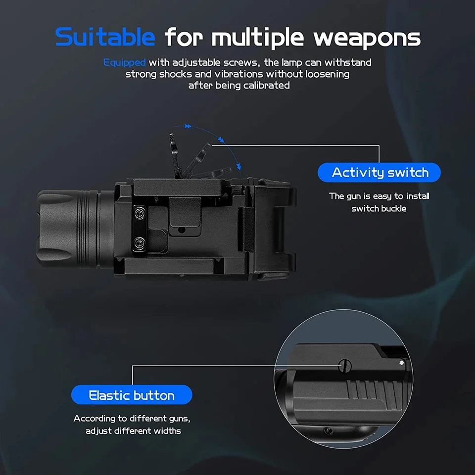 Tactical Aluminum Flashlight with 1000LM for Handgun Rifle