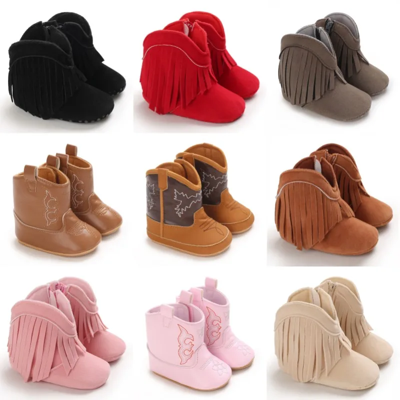 Baby Booties Vintage Tassel Anti-slip Sole Winter Warm Western Boots Snow Booties First Walkers Infant Shoes baby shoes,baby boots,winter snow boots