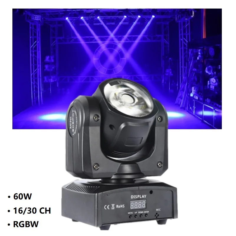 

60W 16CH 30CH DMX RGBW 4 IN 1 LED Beam Moving Head Light for Bar Decoration