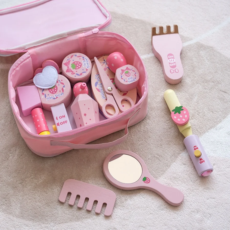Wooden Makeup Bag Toy Set for Girls' Pretend Play Ideal princess-themed makeup gift for kids