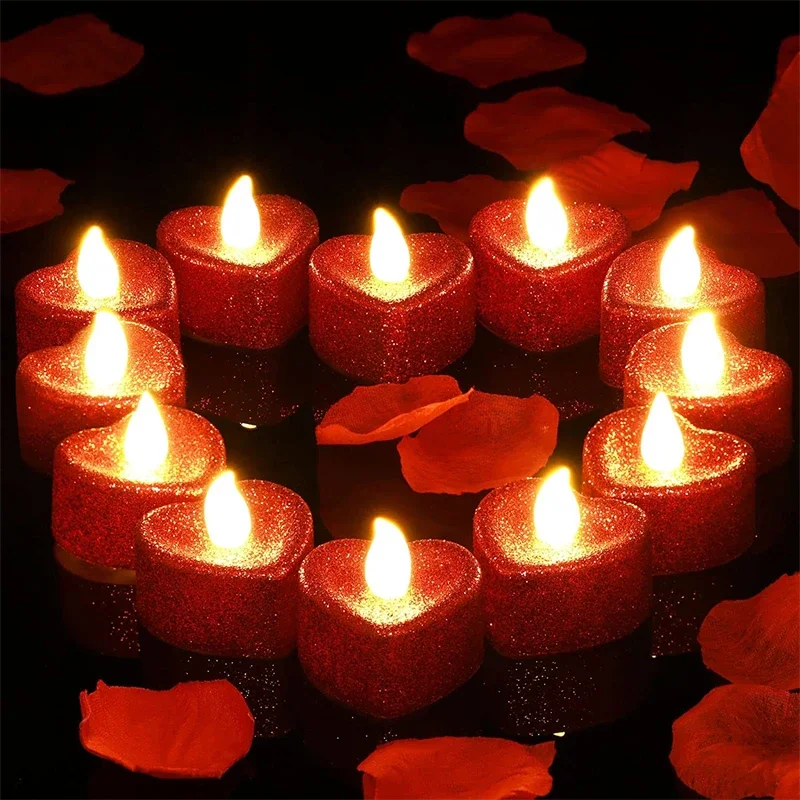 Lot de 24 bougies chauffe-plat à LED en forme de cœur romantique et  lumineux - Fonctionne avec piles - Pour mariage, Saint-Valentin, fête