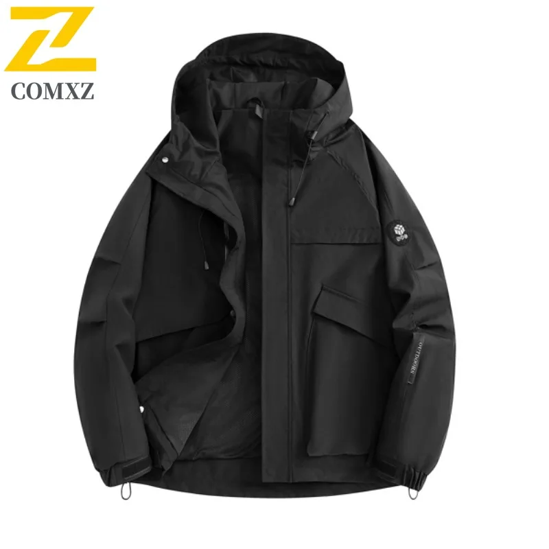COMXZ Simple Men Jacket Hooded Outdoor Climbing Wind Resistant Motorcycle Coat Leisure Everyday Wear Light Autumn New Coats