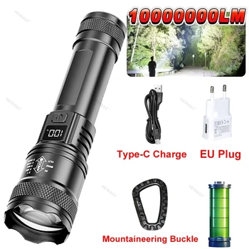High Strong Power Led Flashlights 2000LM Tactical Torch with Display Light USB Charging Camping Fishing Emergency Zoom Lantern 1