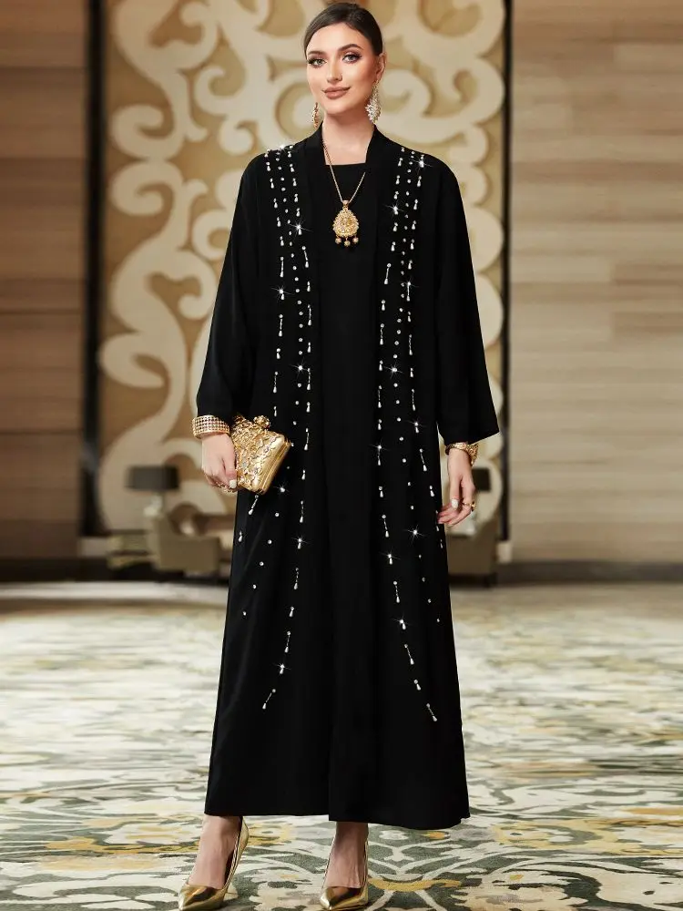 

Ramadan Black Open Muslim Kimono Abaya Dubai Turkey Islam Arab Jalabiya For Women Cardigan Clothing Robe Femme Musulmane Kaftans