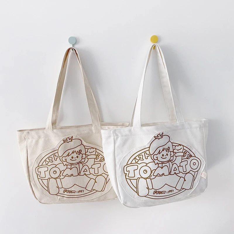 

Large Capacity Shoulder Bag for Women Cartoon Cute Student Book Storage Bags Japanese Style Casual Canvas Shopper Bags Female