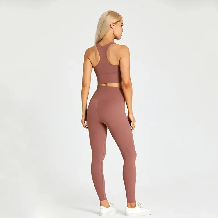 

With Logo Sports Bra+Leggings Sports Sets Women Stretch Fabric Running Fitness clothes Gym Workout Leggingsr+Sports bra 2Pcs/Set