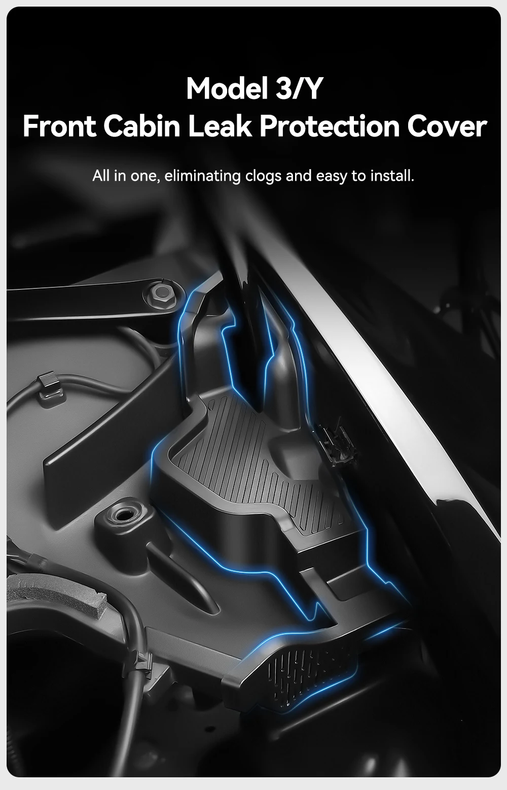 for Tesla Mode 3 Y Highland 2021-2024 front cabin anti-blocking cover water chan