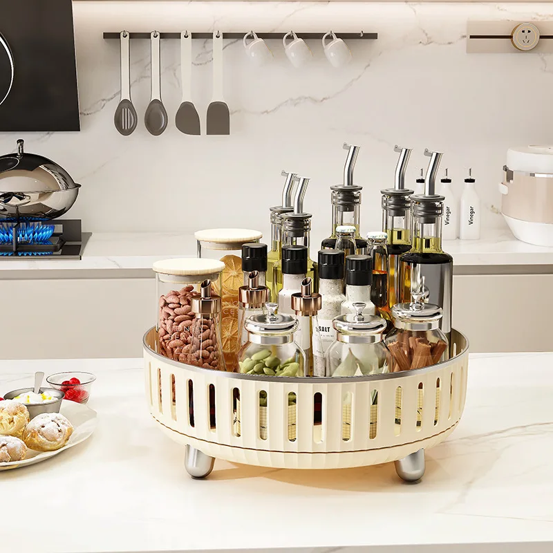 Multi-functional Kitchen Storage Rack Light Luxury Household Skin Care Products Cosmetics Rotating Storage Tray Kitchen Supplies