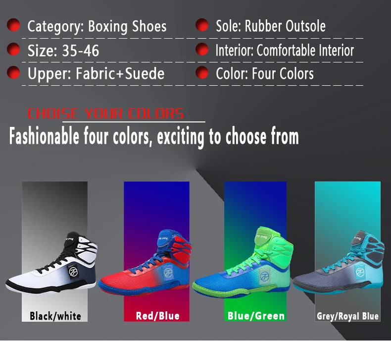 Description Picture 6 of itemNew Breathable Boxing Shoes Men Light Weight Boxing Boots Women Anti Slip Flighting Sneakers Big Size 46 Wrestling Shoes
