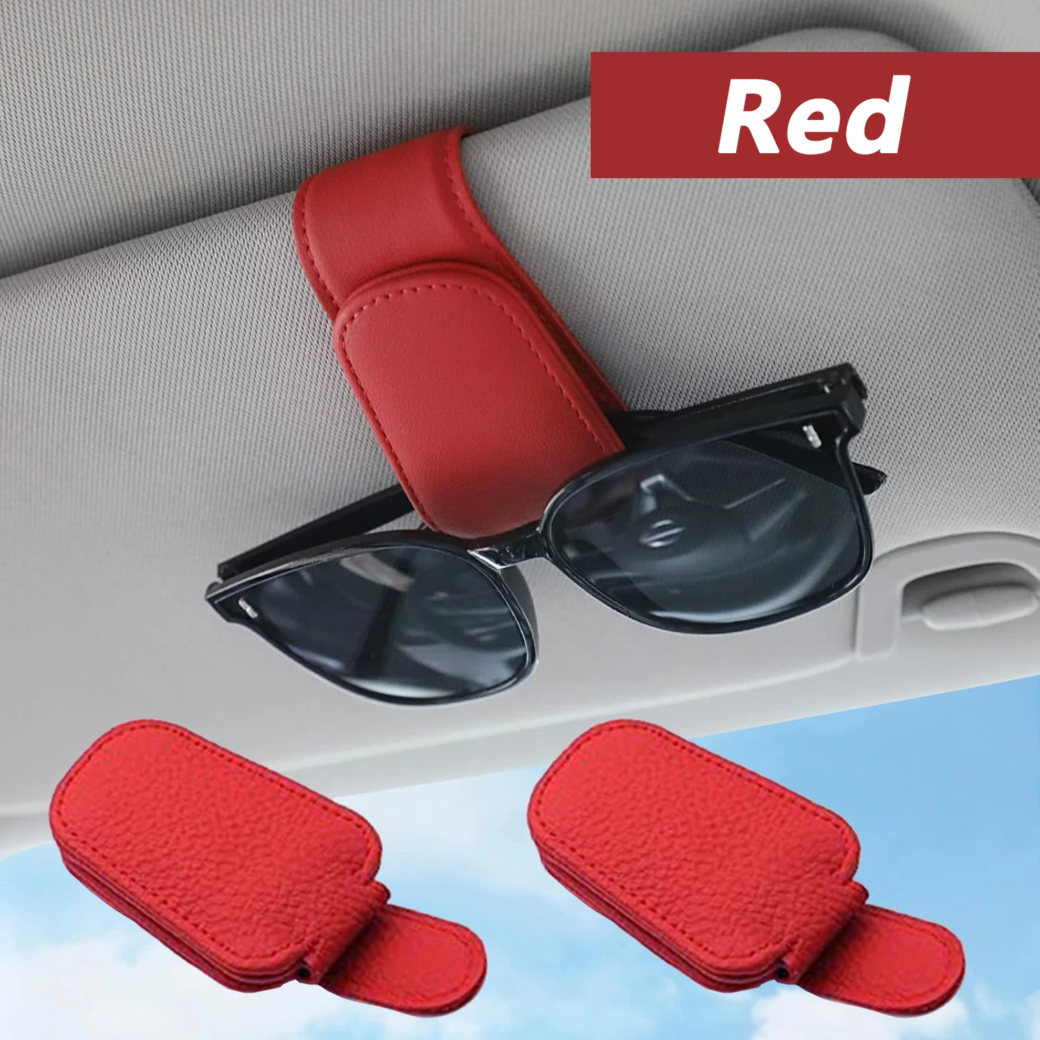 Magnetic Leather Car Sunshade Sunglasses & Ticket Holder