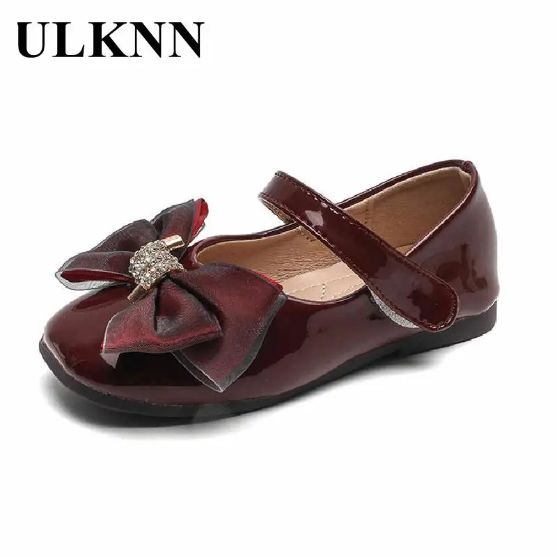 ULKNN Girls Flat Bow Shoes 4 To12 Years Old Kids Pink Leather Single Shoe Light Chidlren Wedding Flowers Girls Casual Shoe 2023