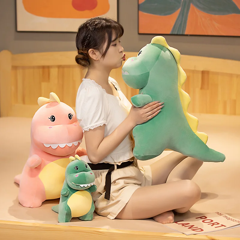 Kawaii Green Pink Dino Plushie Doll Soft Stuffed Animals Cartoon Sawtooth Dragon Plush Toys Baby Sleeping Pillow for Kids Gifts dragon fire pink