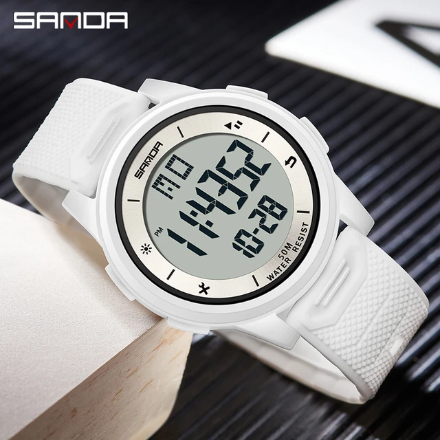 SANDA-reloj deportivo para hombre, cronógrafo Digital LED, resistente al  agua, informal, militar, color blanco