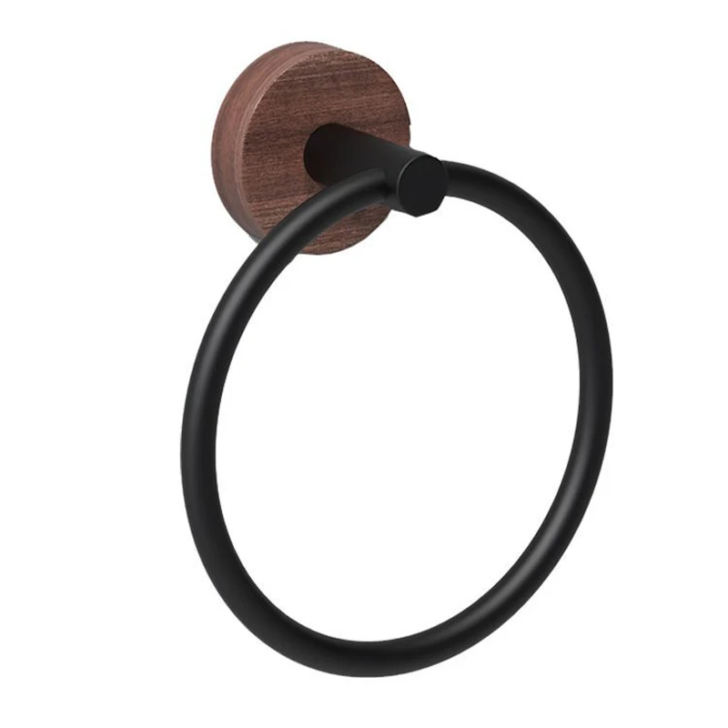 Aluminum Walnut Wood Towel Ring Hand Towel Holder for Bathroom Rack Hanger for Kitchen Wall Mount Heavy Duty Storage