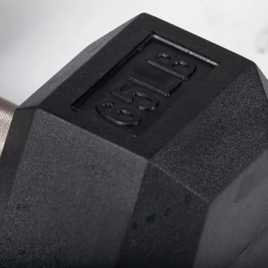 65 LB Pair Free Weights, Black Rubber Coated Hex Dumbbell, Straight Stainless Steel Handle, Strength Training, Full Body Workout