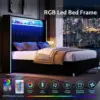 Size Bed Frame with LED Lights and Charging Station,Velvet Upholstered Platform Bed with 53 Tall Storage Headboard and Wingbacks 3