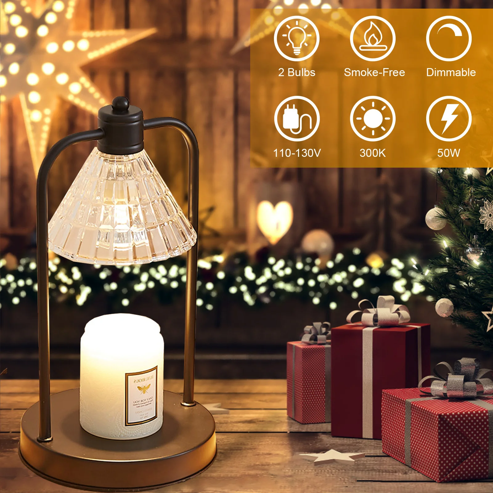 

Candle Warmer Lamp for Jar Candles Dimmable Candle Melter with Amber Glass Shade Vintage Electric Candle Heater 2 Bulbs Included