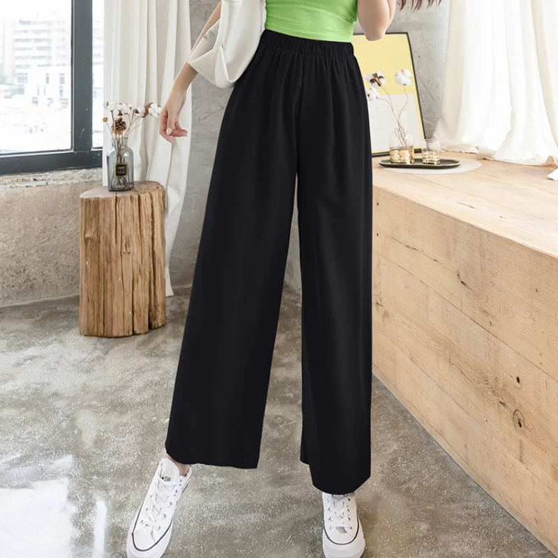 Casual Pants Women Loose Harajuku Teens Folds Simple Ulzzang Pure Feminino  Штаны Summer Ankle-length Soft Prevalent All-match
