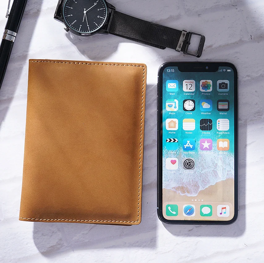 Customizable Cowhide Leather Passport Holder with Air Ticket Slot
