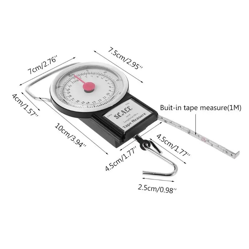 22kg/50lb Portable Hanging Scale Balance Fish Hook Weighing Balance Kitchen  With Measuring Tape Measure Fishing Scales KXRE
