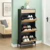 GAOMON Rattan Shoe Storage Cabinet with 3 Flip Door and 1 Drawer, Freestanding Shoe Organizer Rack for Entryway, Hidden Shoe 1