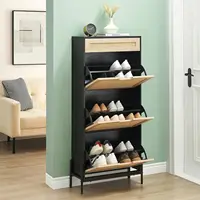 GAOMON Rattan Shoe Storage Cabinet with 3 Flip Door and 1 Drawer, Freestanding Shoe Organizer Rack for Entryway, Hidden Shoe 1