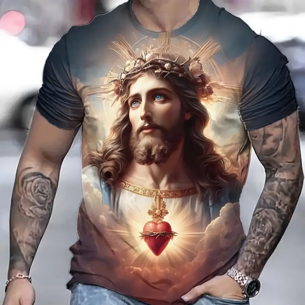 Mens 3D Print Round Neck Short Sleeve T Shirt