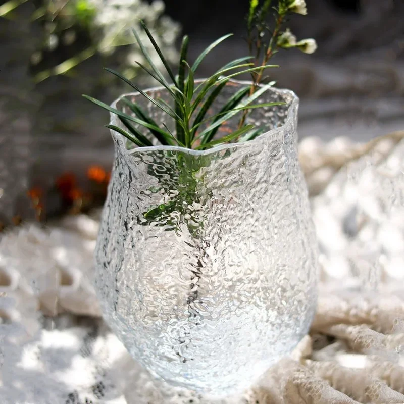Glass Vase Pleated Roads Green Transparent Hydroponics Flower Vase Flower Arrangement Accessories Terrarium Home Decoration 2