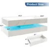 LED Coffee Table with 2 Storage Drawers, Modern High Gloss White Coffee Table w/20 Colors LED Lights, 2 Tiers Rectangle Center T 2