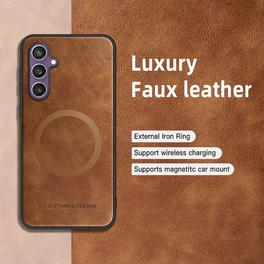 Premium Faux Leather Wireless Charging Phone Case with MagSafe Compatibility