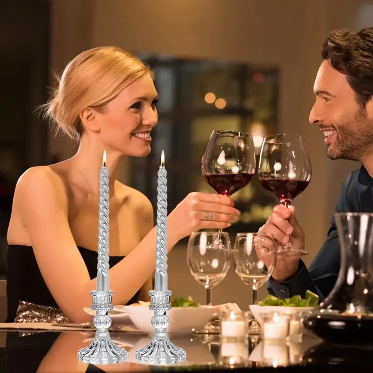 3 قطع من حوامل الشموع الزجاجية الشفافة الرجعية منا...