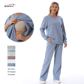Waffle Knit Maternity Nursing Set Side Open Breastfeeding Top + Drawstring Pocket Shorts Postpartum Loungewear Outfit