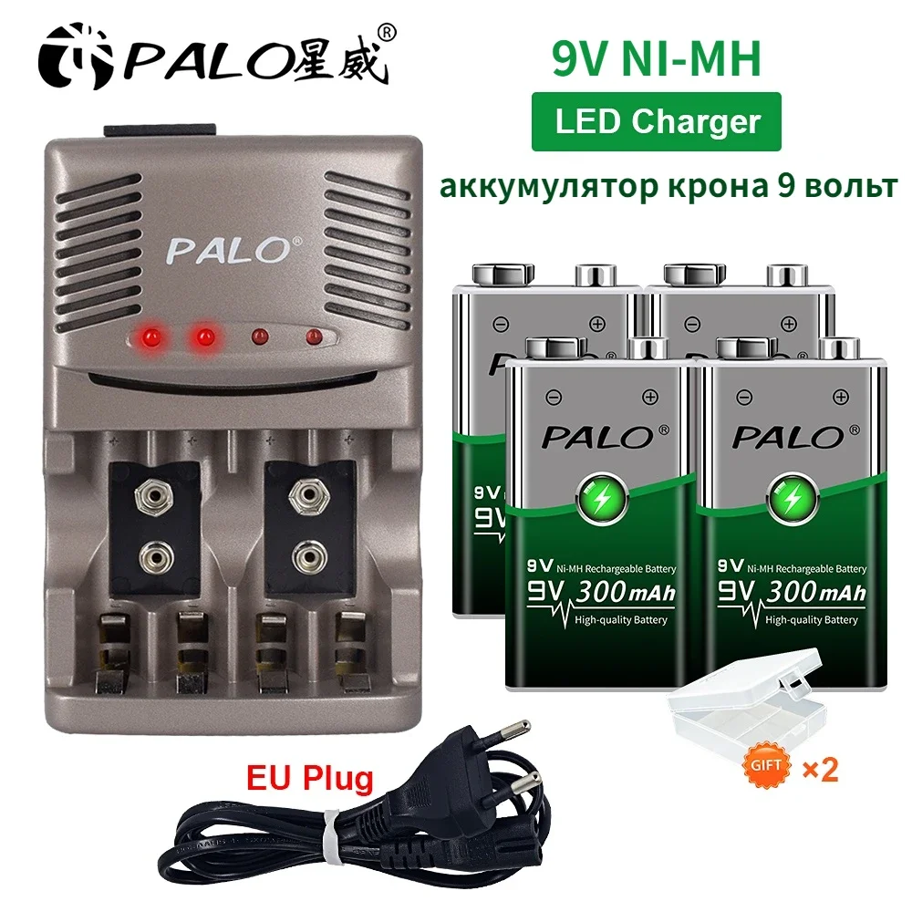 9V NiMH Rechargeable Battery + LED Indicator Smart Charger For Multimeter Microphone Remote Control KTV Use Crown Krone rechargeable nickel metal hydride batteries battery charger