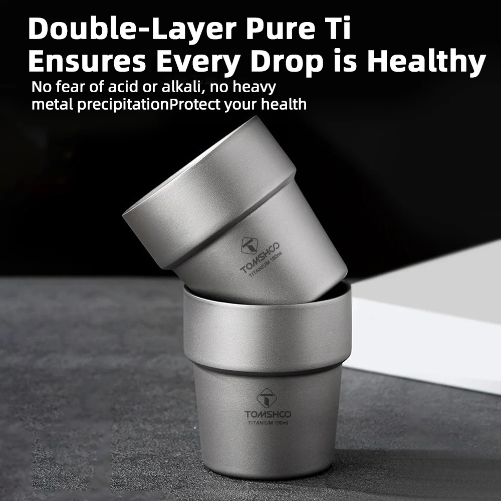 Camping Cup 150ml Ti Cup 99.6% Pure Ti Double-Layer Coffee & Wine Cup Outdoor Camping Picnic Little Metal Cups Lightweight