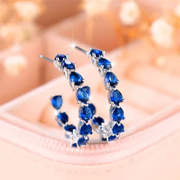 Luxury Female Big Blue White Stud Earrings Gold Silver Color Zircon Stone Charm Water Drop Wedding Jewelry For Women