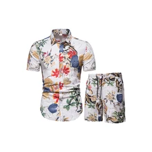 

Short Sleeve Men's Shirt and Shorts Suits Summer Casual Button Down Hawaiian Shirt Beach Floral 2 Piece Vacation Outfits Sets