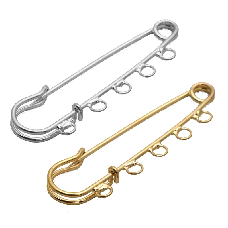 

517F 10Pieces/set Iron Safety Pins Gold Silver 5-Holes Brooch Pins Sweater Shawl Clips Kilt Needles for DIY Crafts Jewelry