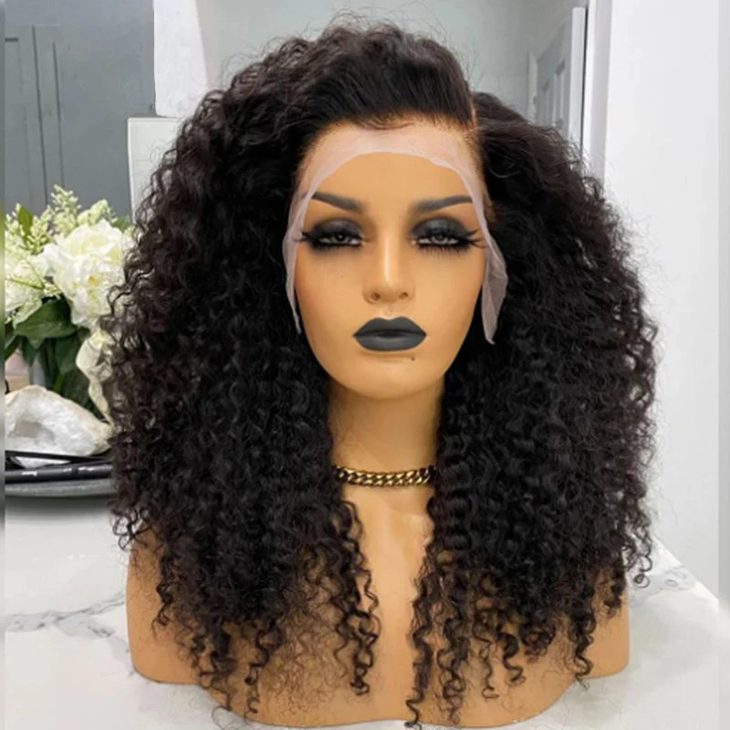 

Soft 180 Density 26 Inch Long Kinky Curly Lace Front Wig for African Women BabyHair Preplucked Natural Black Glueless Daily