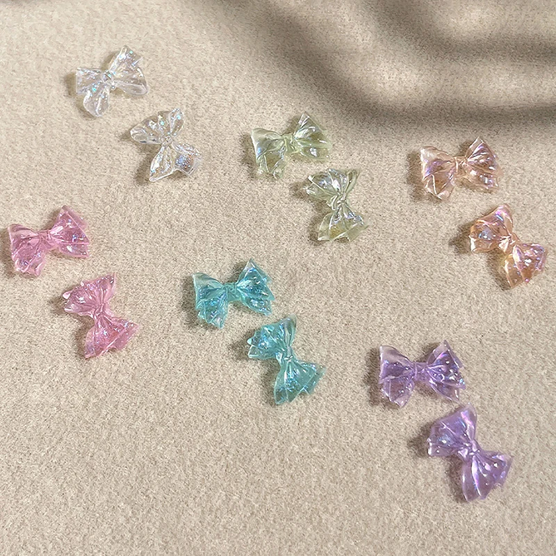 10pcs 3D Ice Jelly Bow Nail Art Charms Resin Jewelry Women Nail Charms Bowknot Nail Rhinestones Manicure Decoration Salon DIY 4