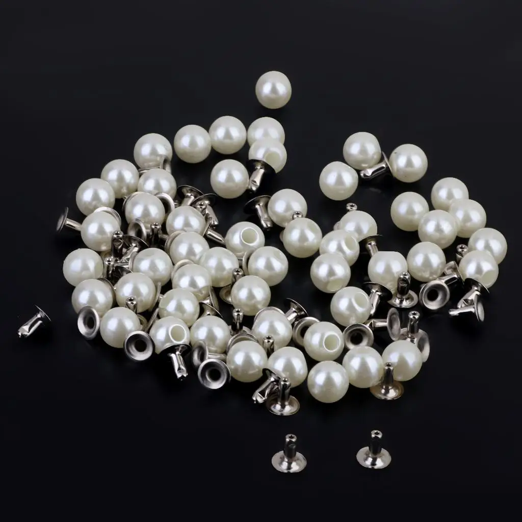 100x Pearls Beads Studs 6mm Rivets Leather Crafts Bag Clothes DIY